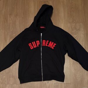 Supreme Black Thermal Zip-Up with Red Lettering
